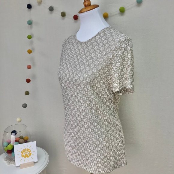 Clio Neutral Textured Career Top in Tan/Sand/Beige Color - Petite Medium - Picture 2 of 15